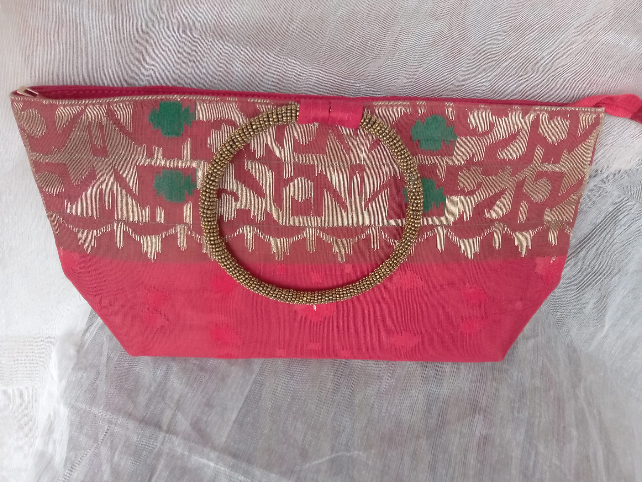 Jamdani Purse (Red with Silver)